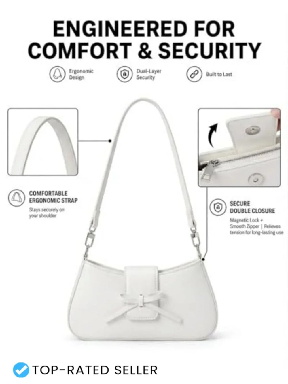 Y2K Bow Shoulder Bag Vegan Faux Leather Hobo Handbag Clutch Purse for Women